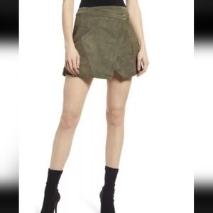 NWT Blank NYC Stippled Suede Mini Skirt Herb Green Angled Wrap Notch Details 30